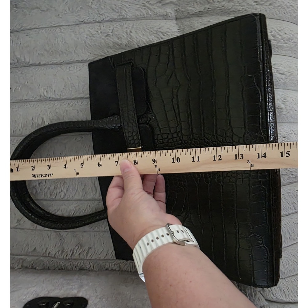 Georgio's and Son Black Croc Embossed Satchel Handbag with Crossbody Strap - Picture 13 of 16